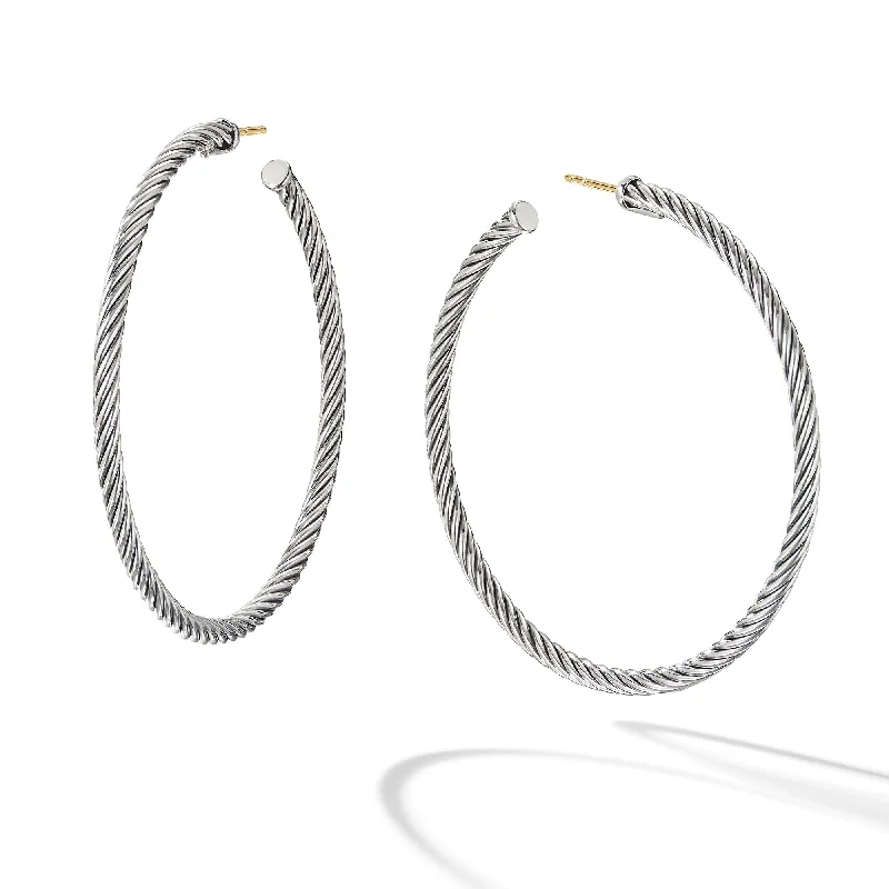 Luxury Chandelier Earrings-Cable Hoop Earrings in Sterling Silver\, 2in