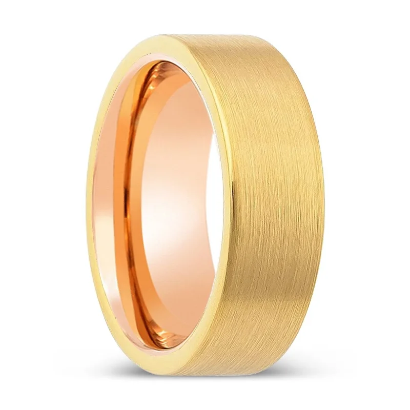 MILLERVILLE | Rose Gold Ring, Gold Tungsten Ring, Brushed, Flat