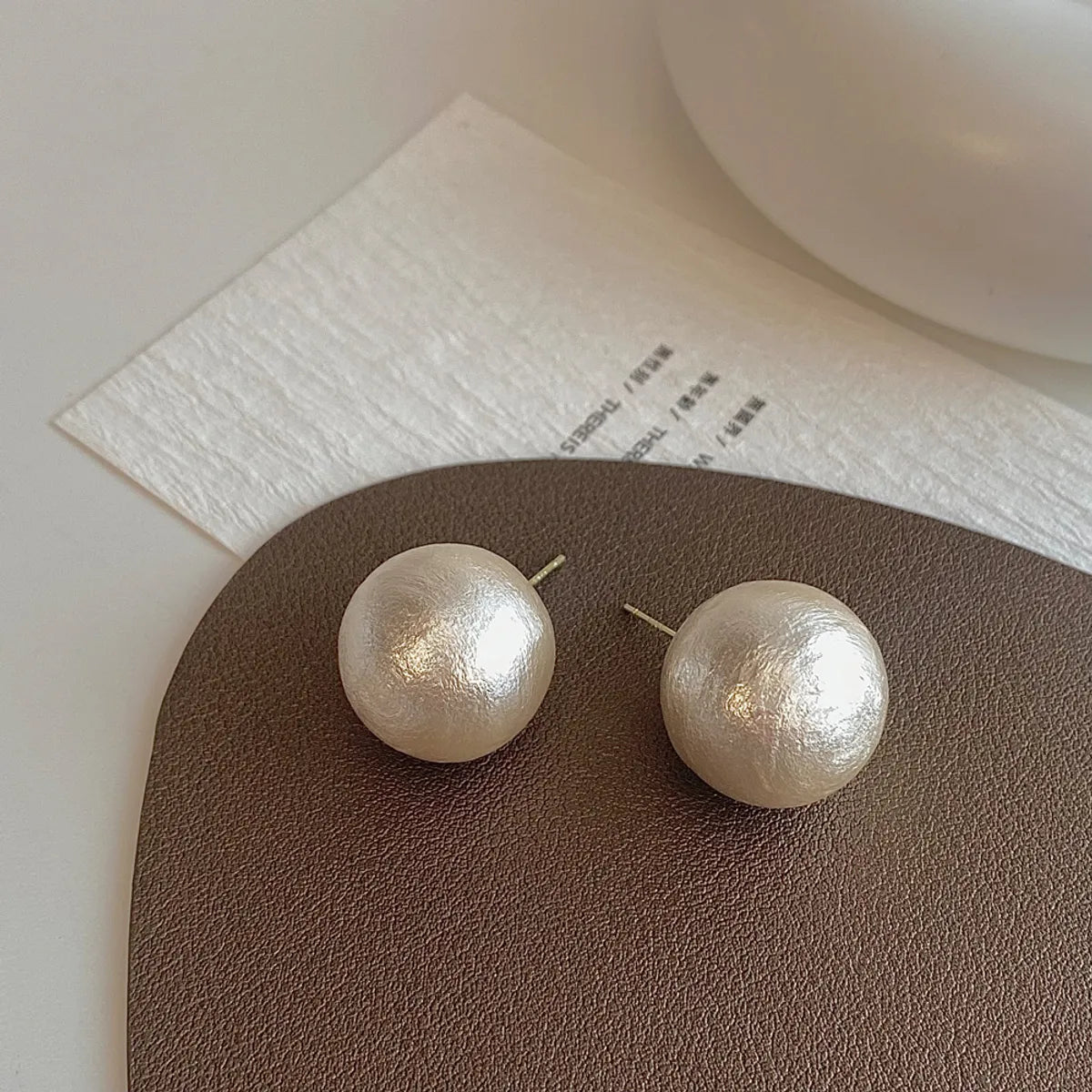 20mm Cotton Pearl Stud Earrings 925 Silver Needle Plated with Real Gold