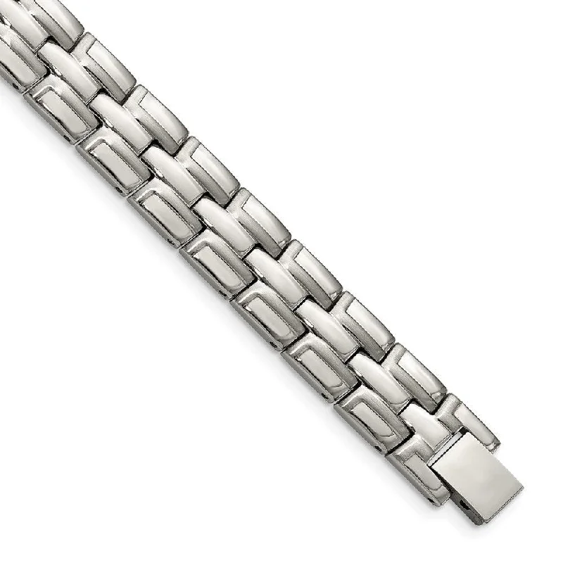 Luxury Tennis Bracelet-Stainless Steel Brushed and Polished 8.5in Link Bracelet