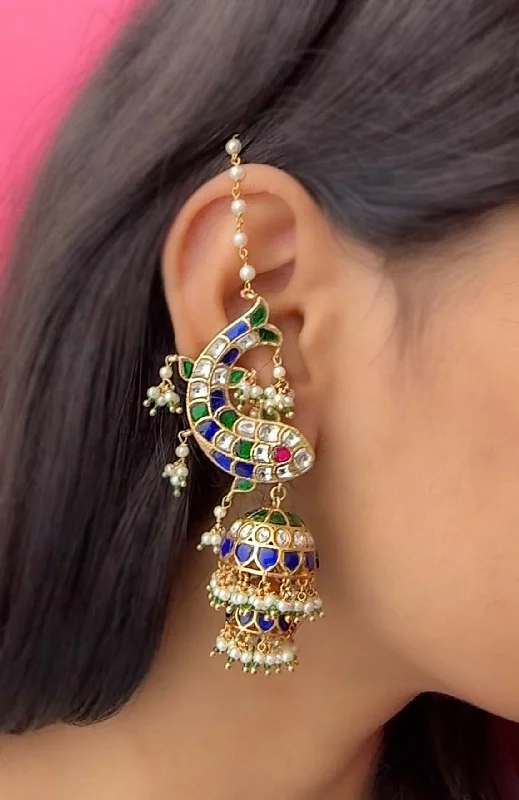 Unique Hoop Earrings-Multicolor Gold Plated Jadau Kundan Earrings - ME1136M