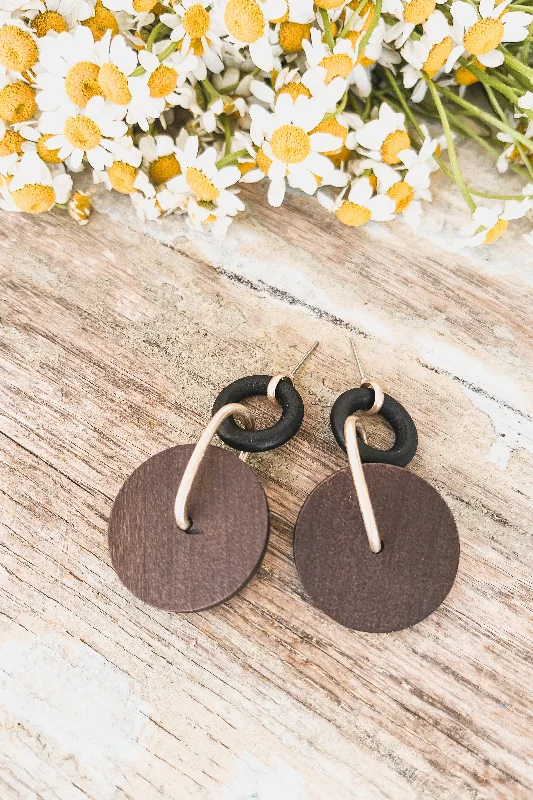 Textured Gold Earrings-Beautiful Circular Wood Earrings