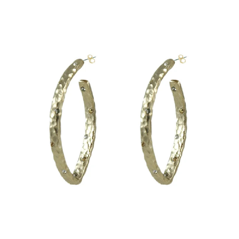 Handmade Boho Earrings-GOLD SIENA HAMMERED V-SHAPE HOOP EARRINGS