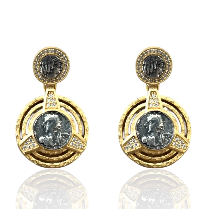 Luxury Pearl Earrings-GOLD MORRO DOUBLE COIN EARRINGS