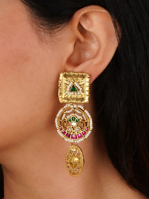 Luxurious Gold Earrings-Multicolor Gold Plated Mishr Earrings - MR-E271M