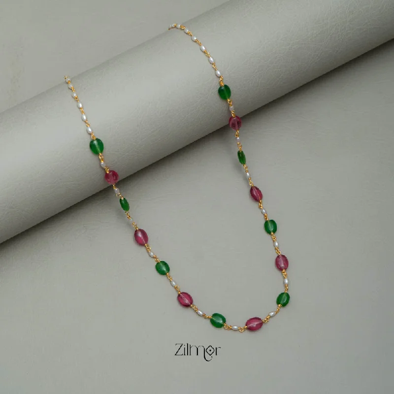 Custom Beaded Necklace-TR101928 - Semi Precious Stone  Pearl Long Necklace