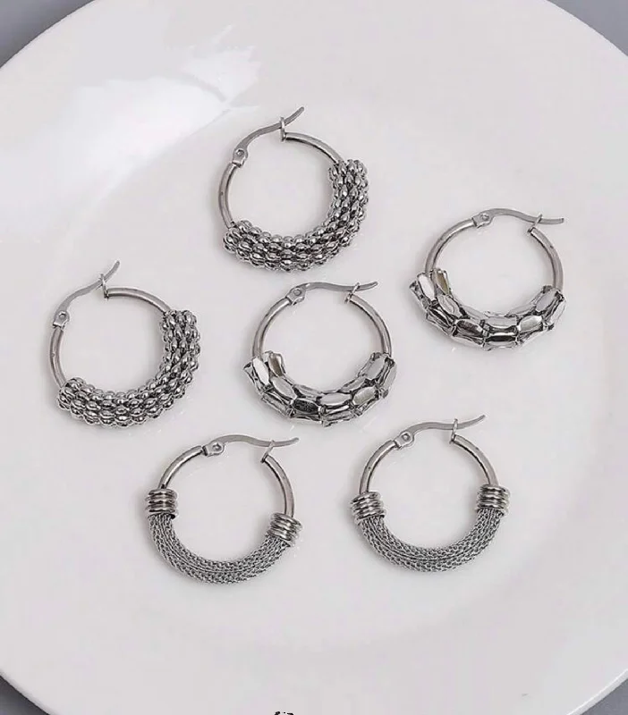 Pearl Hoop Earrings-Beautiful 3 Pair Set of Silver Hoop Earrings