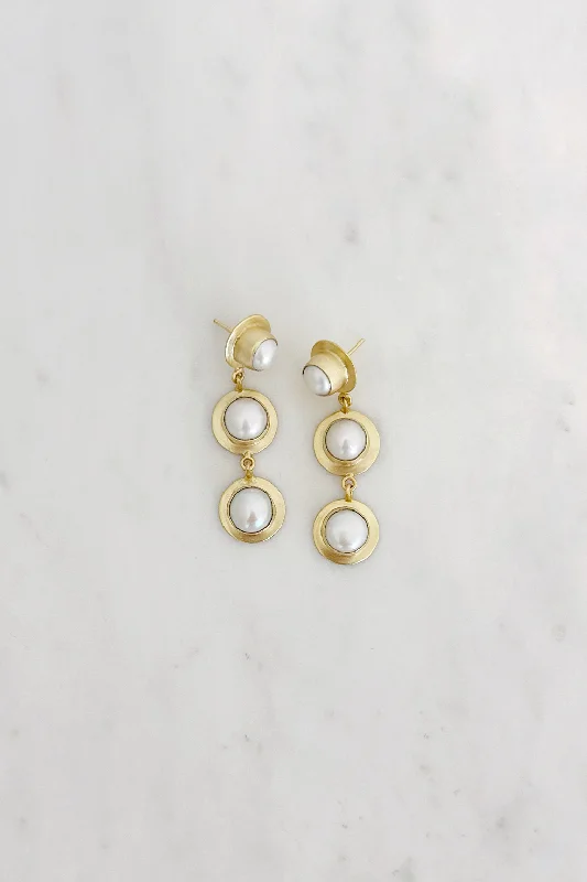 Adjustable Hoop Earrings-Framed Pearl Drop Earrings Gold