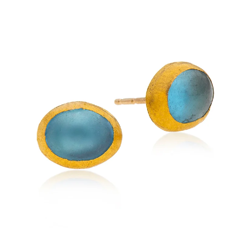 Gold Hoop Earrings-Nava Zahavi Yellow Gold Blue Topaz Stud Earrings