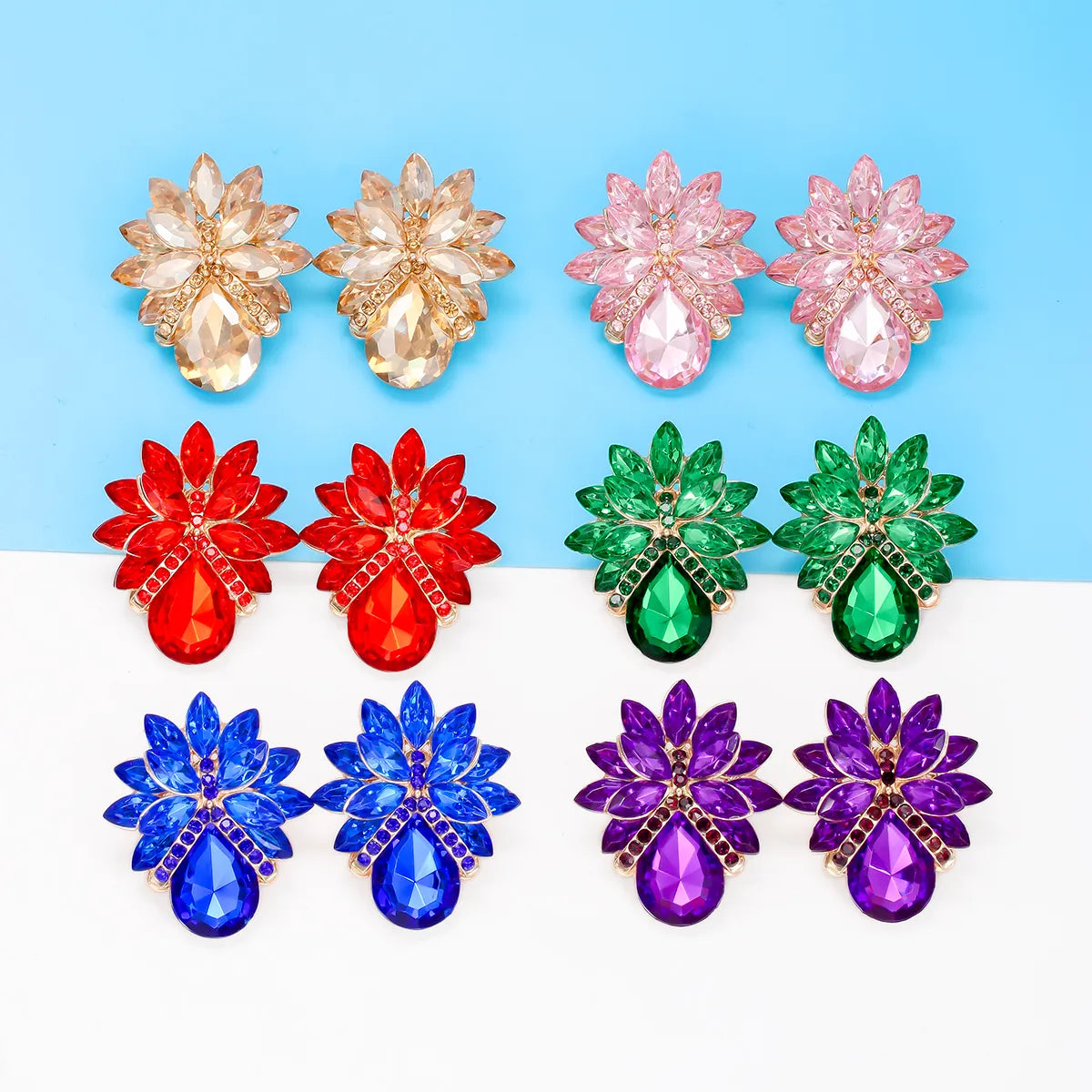 1 Pair Elegant Luxurious Flower Inlay Alloy Glass Stone Ear Studs