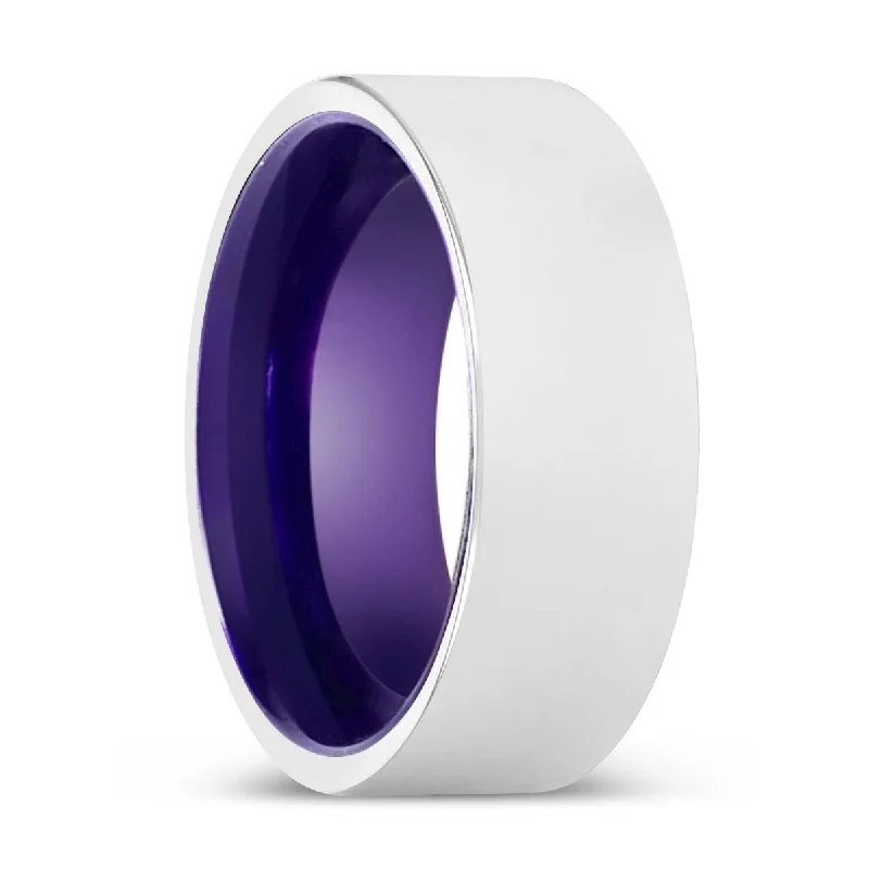 RAYHAN | Purple Ring, Silver Tungsten Ring, Shiny, Flat