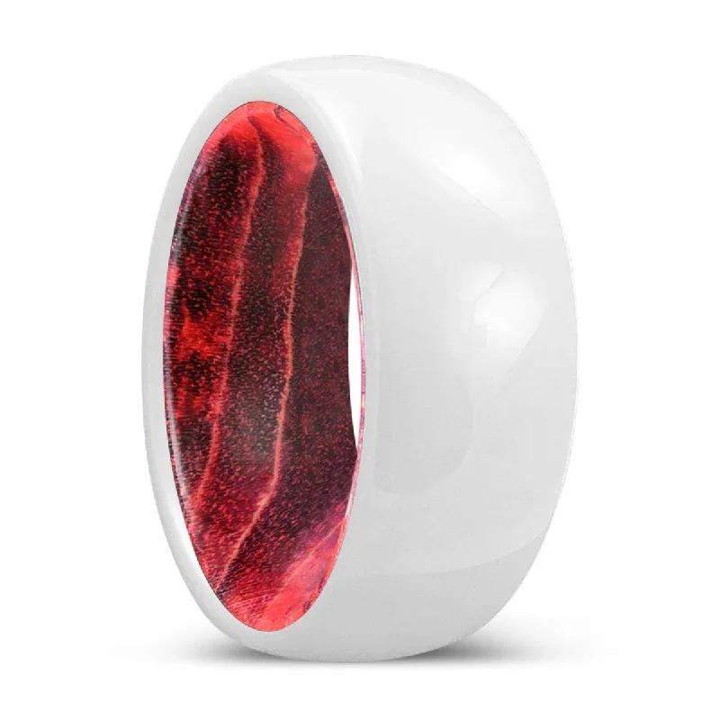 UNITY | Black & Red Wood, White Ceramic Ring, Domed