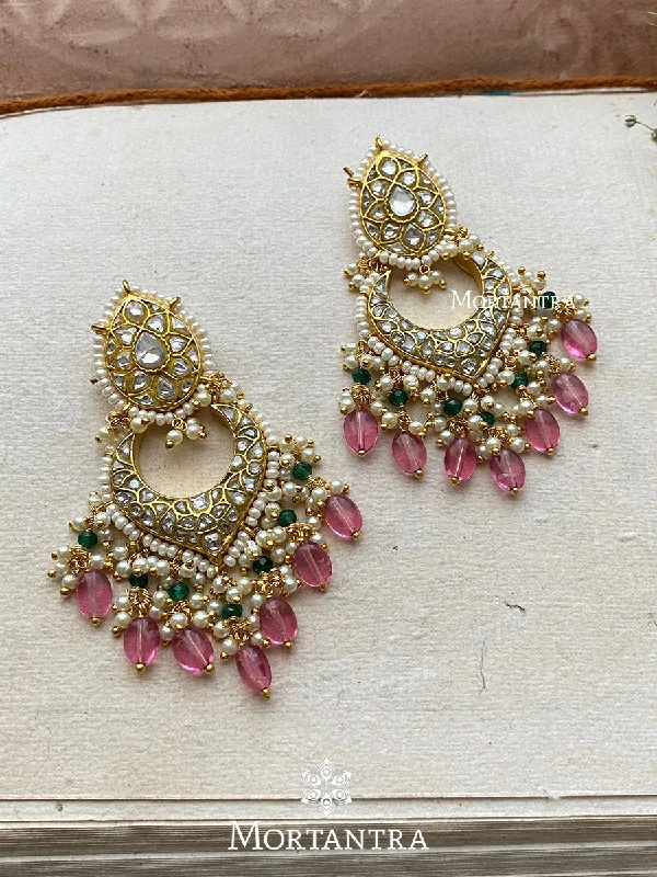 Shiny Hoop Earrings-Multicolor Gold Plated Thappa Jadau Kundan Earrings - TJ-E5