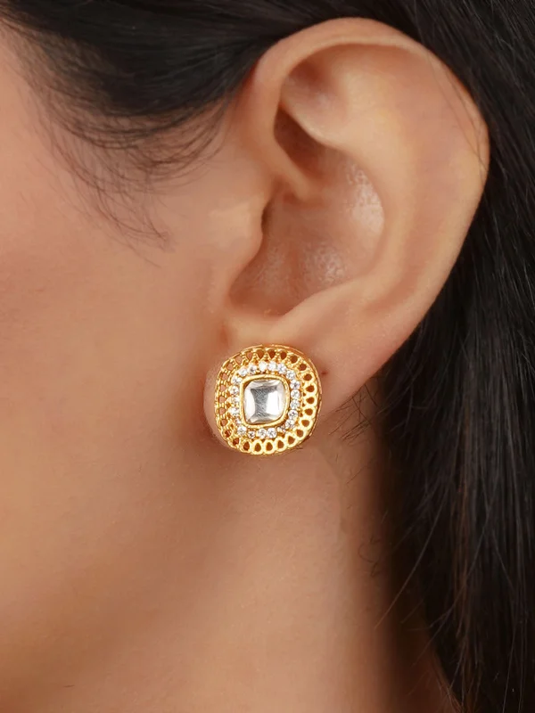 Elegant Chandelier Earrings-White Color Gold Plated Jadau Kundan Earrings - MO-EAR45