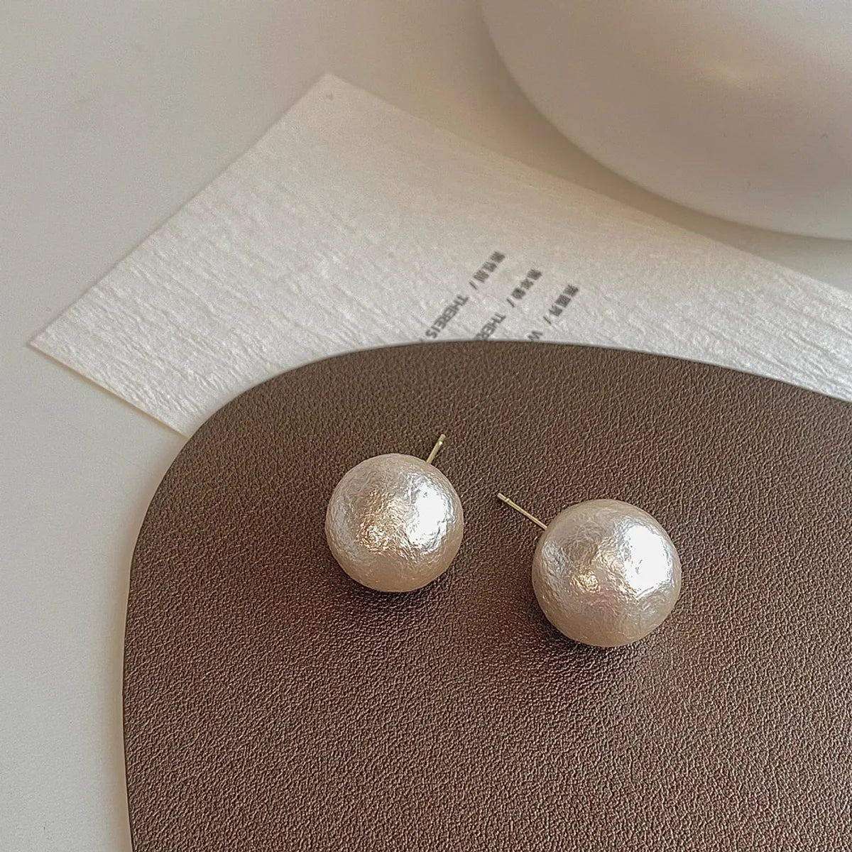 16mm Cotton Pearl Stud Earrings 925 Silver Needle Plated with Real Gold