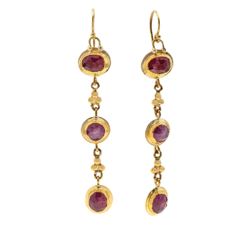 Unique Hoop Earrings-Nava Zahavi Yellow Gold Pink Sapphire Dangling Earrings