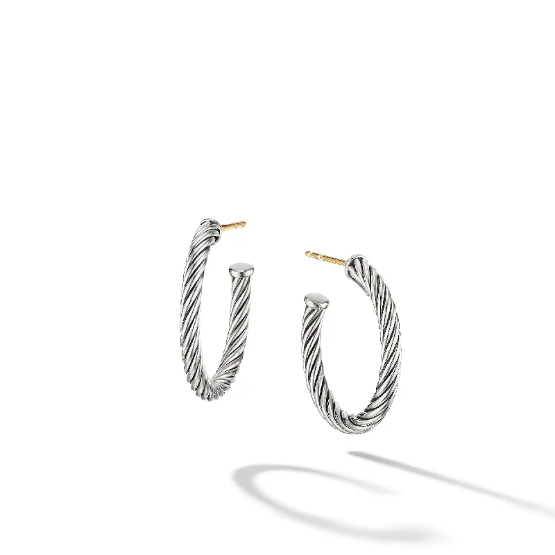 Gemstone Earrings-Cable Hoop Earrings in Sterling Silver\, 3/4in