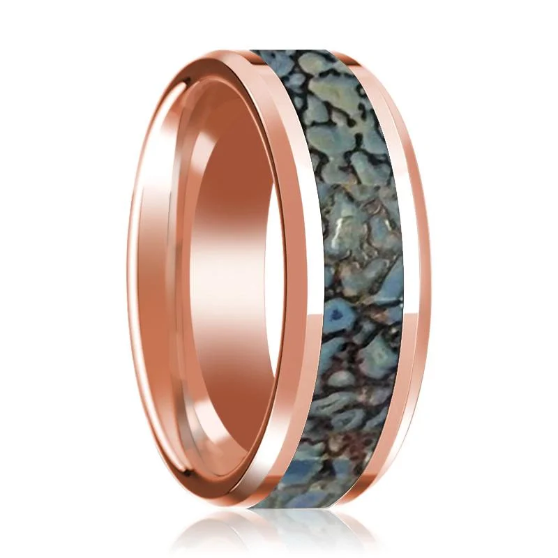 TITAN | 14k Rose Gold Blue Dinosaur Bone Inlay Ring