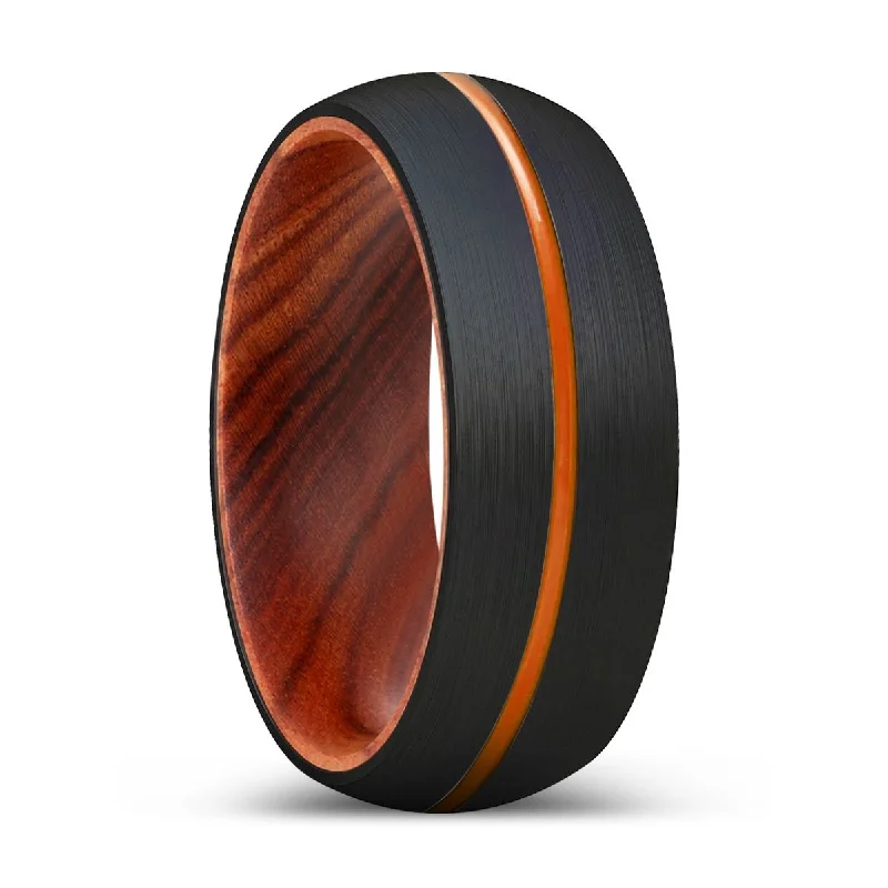 PAVILION | IRON Wood, Black Tungsten Ring, Orange Groove, Domed