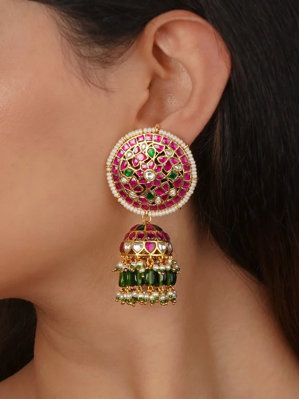 Colored Gemstone Earrings-Multicolor Gold Plated Jadau Kundan Earrings - ME1198M