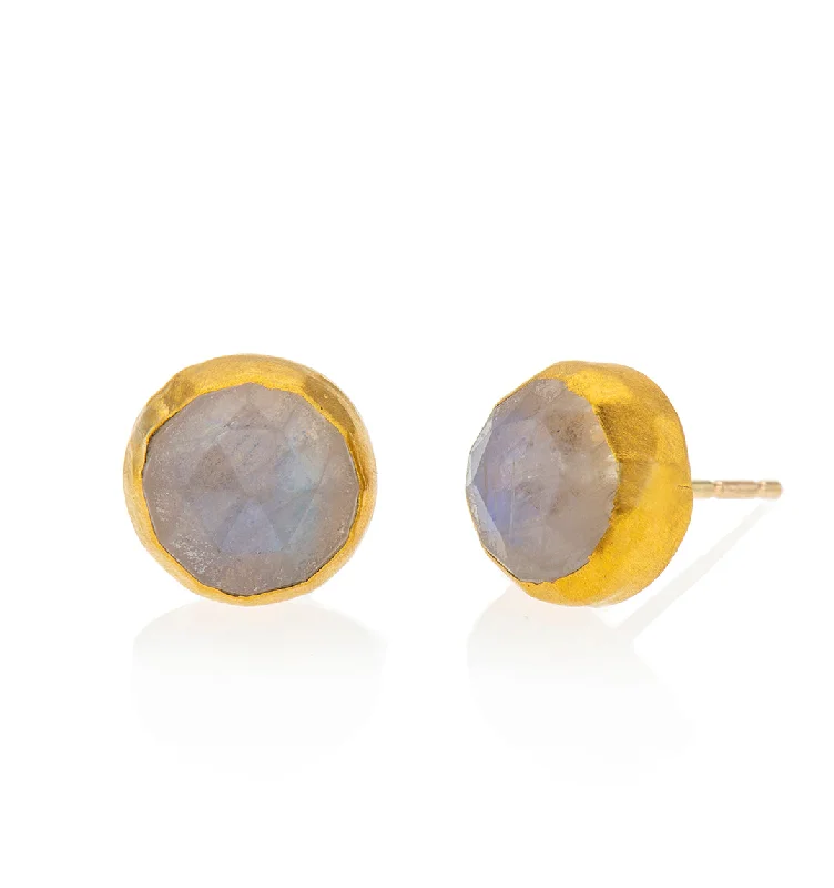 Luxury Diamond Earrings-Nava Zahavi Yellow Gold Round Moonstone Stud Earrings