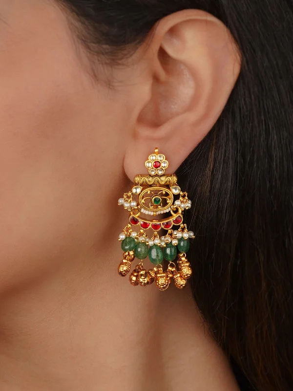 Double Hoop Earrings-Multicolor Gold Plated Jadau Kundan Earrings - ME1302M