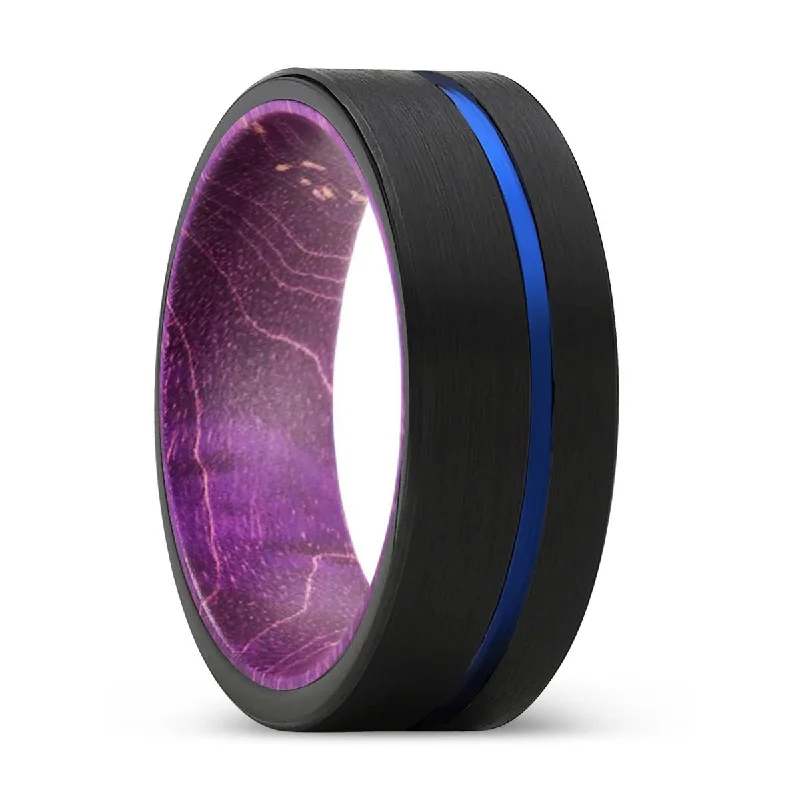 PALADIN | Purple Wood, Black Tungsten Ring, Blue Offset Groove, Flat