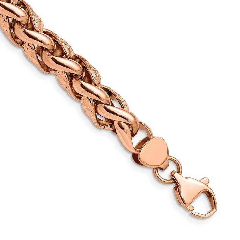 Multi-Strand Bracelet-Stainless Steel Polished & Textured Rose IP-plated Wheat 8.75in Bracelet