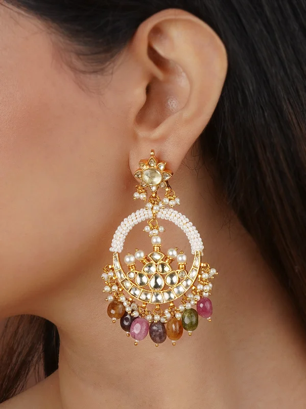 Glittery Hoop Earrings-Multicolor Gold Plated Jadau Kundan Earrings - ME1039