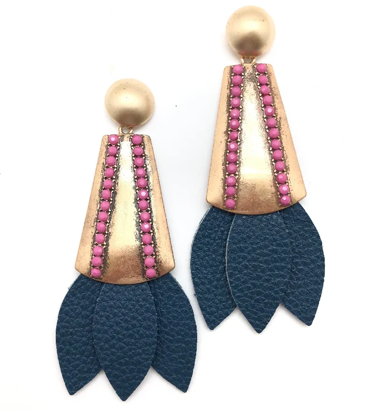 Unique Hoop Earrings-Tinsley Leather Earrings Navy