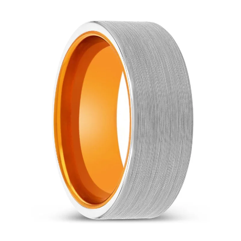 INSPECTAH | Orange Ring, White Tungsten Ring, Brushed, Flat