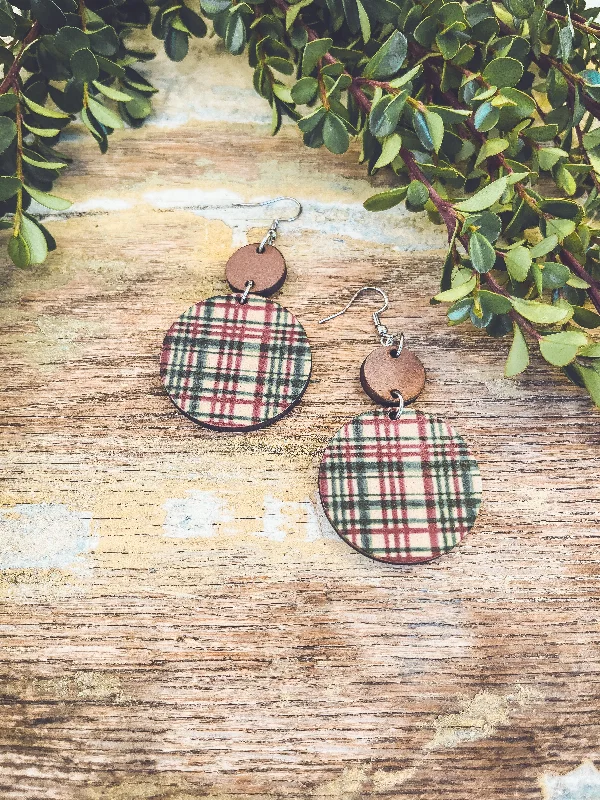 Simple Silver Earrings-Beautiful Christmas Plaid Circle Earrings