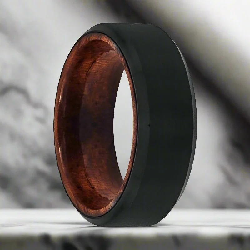 MASERATI | Rose Wood, Black Tungsten Ring, Brushed, Beveled