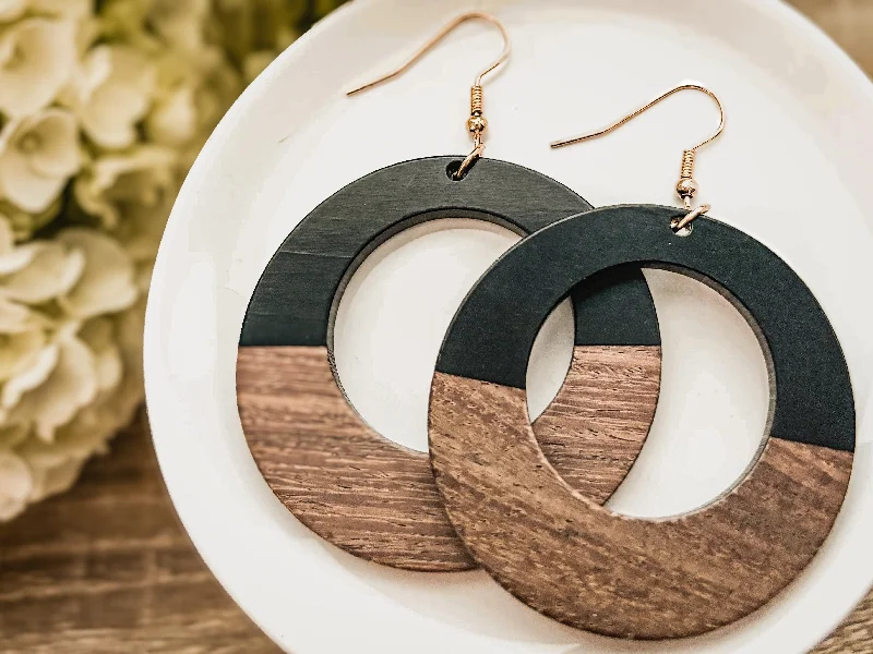 Geometric Shape Earrings-Beautiful Boho Wood Hoop Earrings