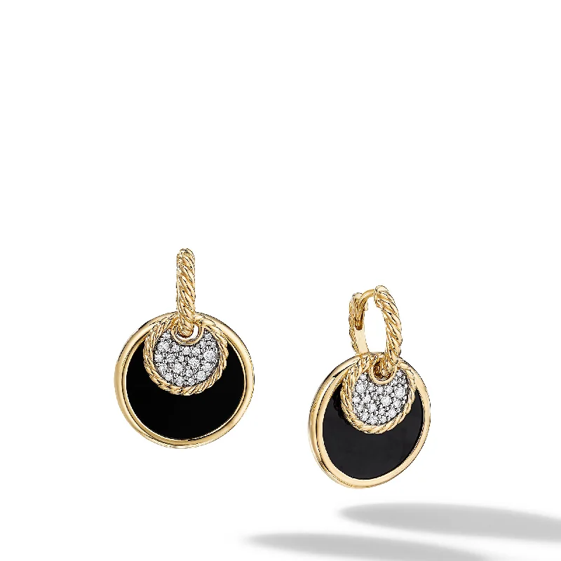 Handmade Gold Earrings-DY Elements® Convertible Drop Earrings in 18K Yellow Gold with Black Onyx Reversible to Mother of Pearl and Diamonds\, 21.5mm