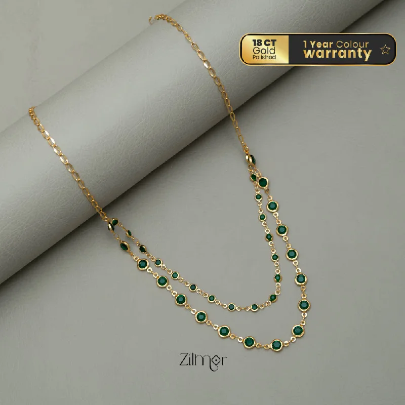 Double Pendant Crystal Necklace-PE101856 Emerald double layer necklace