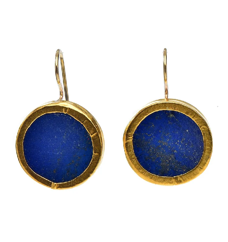 Stud Earrings with Gemstones-Nava Zahavi Yellow Gold Round Lapis Earrings