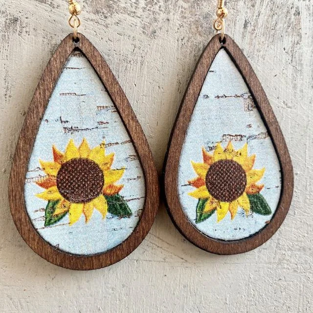 Simple Silver Earrings-Beautiful Wood and Cork Sunflower Earrings