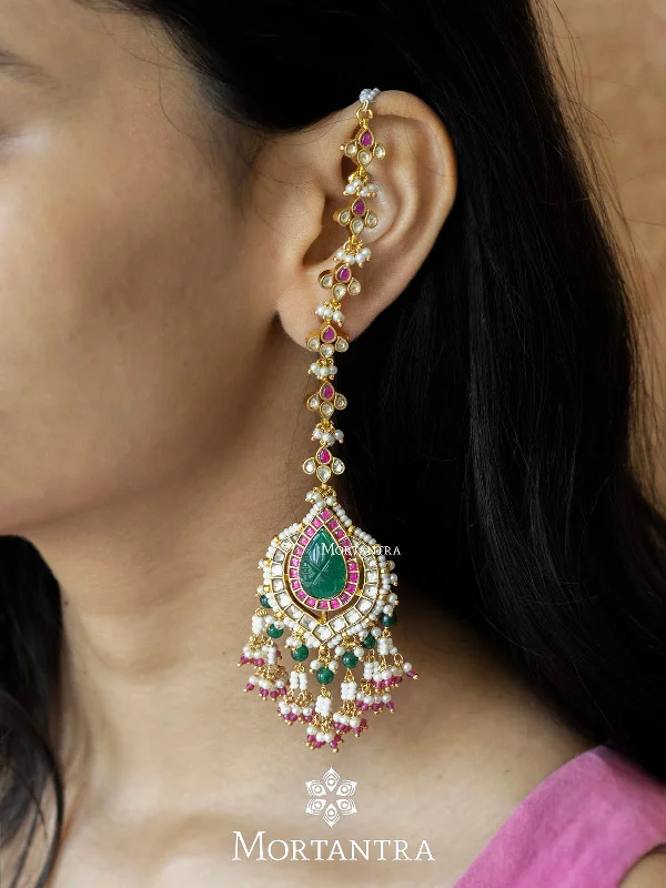 Shiny Drop Earrings-Multicolor Gold Plated Jadau Kundan Earrings - ME1060M