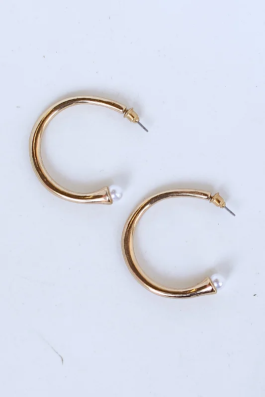 Fashion Pearl Earrings-FINAL SALE - Rachelle Gold Hoop Earrings