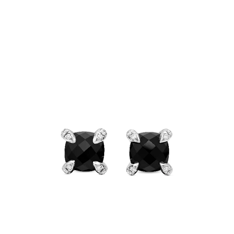 Cute Stud Earrings-Petite Chatelaine® Stud Earrings in Sterling Silver with Black Onyx and Diamonds\, 6mm