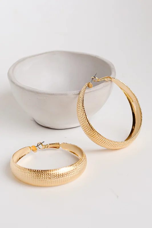 Oval Drop Earrings-FINAL SALE - Kate Gold Textured Hoop Earrings