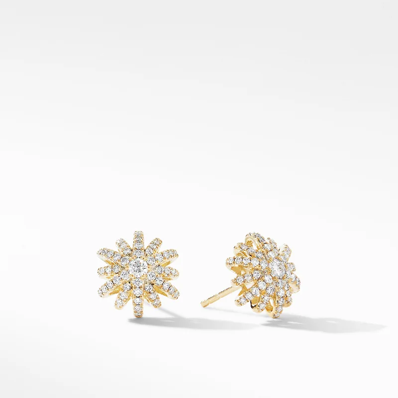 Handmade Beaded Earrings-Starburst Stud Earrings in 18K Yellow Gold with Diamonds\, 11.7mm