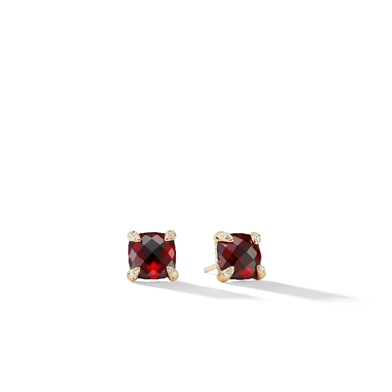 Silver Teardrop Earrings-Chatelaine® Stud Earrings in 18K Yellow Gold with Garnet and Diamonds\, 8mm