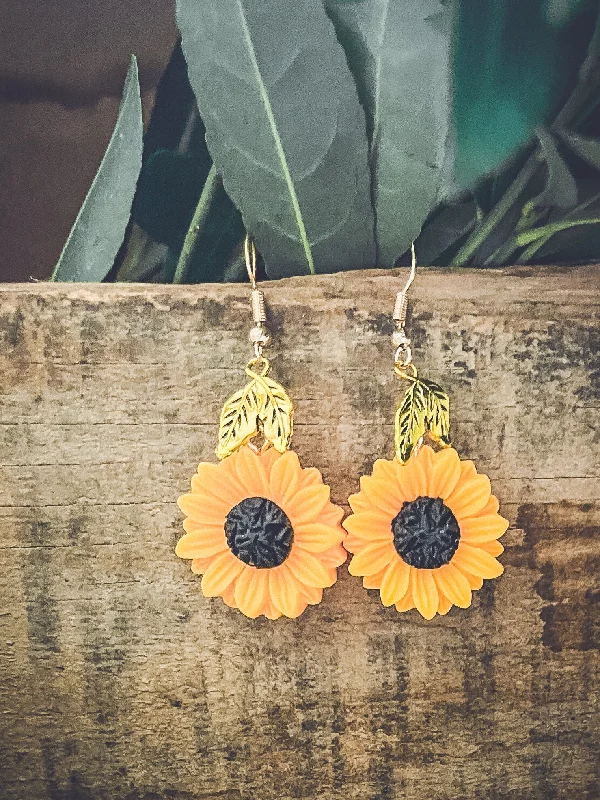 Embellished Drop Earrings-Beautiful Sunflower Earrings