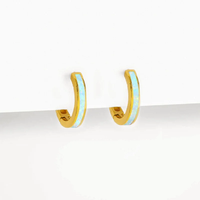 Sassy Ear Climbers-Opal Inlay Huggie Hoop Earrings