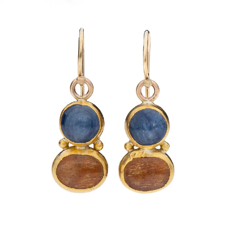 Stylish Drop Earrings-Nava Zahavi Yellow Gold Kyanite and Sunstone Earrings