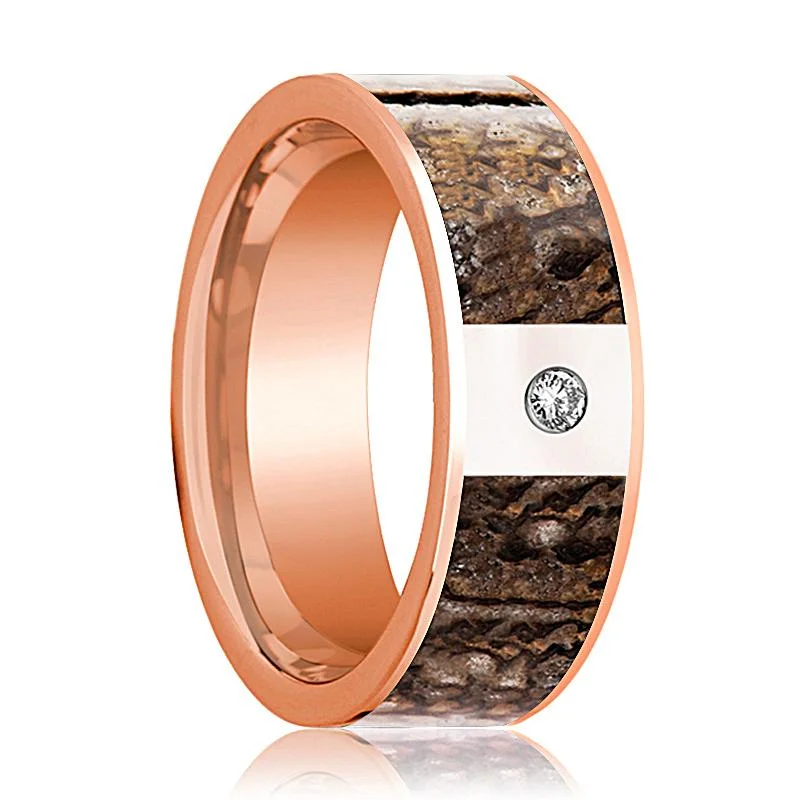 KRON | Brown Dinosaur Bone Inlay 14k Rose Gold with Diamond