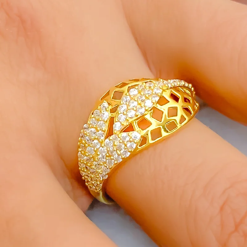 Charming Flowing 22k Gold CZ Statement Ring