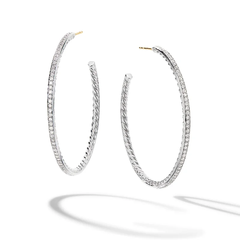 Simple Gold Earrings-Pavé Hoop Earrings in Sterling Silver with Diamonds\, 50.3mm